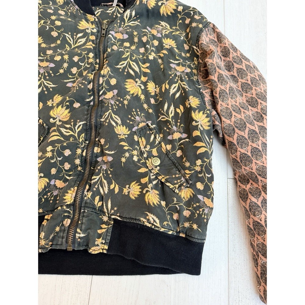 Free People Floral Bomber Jacket Sz S Black / Multicolor - Picture 2 of 7